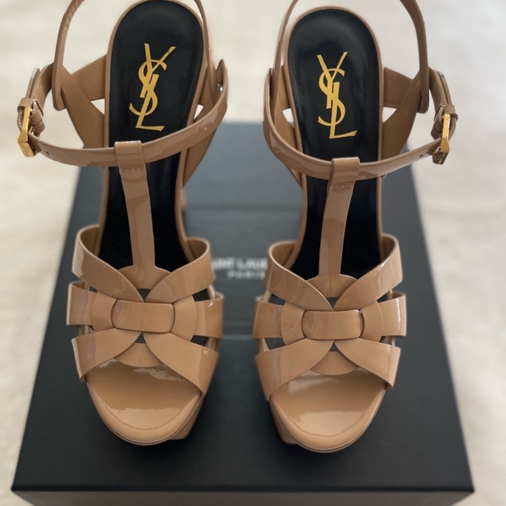 Saint Laurent Beige Strappy Heels